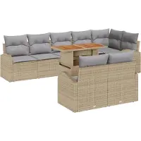 vidaXL Trädgårdsoffset med lagring 9 pcs Beige Poly rattan