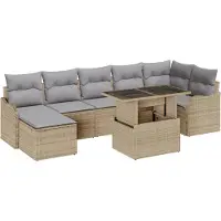 vidaXL Trädgårdsoffset med kudde med lagring 8 pcs Beige Poly rattan