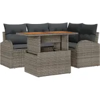 vidaXL Trädgårdsoffset med lagring 5 pcs Grå Poly rattan