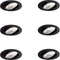 QAZQA Set med 6 infällda spotlights svart 9,5 cm inkl. LED 1300 lm dimbar IP23 - Gaius