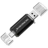 Mtp Products MICRODRIVE 64GB 2-i-1 USB 2.0 / USB-C Flash Drive - Svart