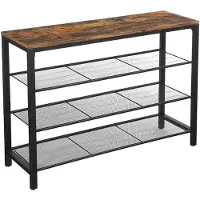 Vasagle sko rack, skosarrangör med 3 mesh hyllor, för hall, rustikbrun