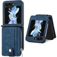 Mtp Products Samsung Galaxy Z Flip5 Retro Skinnbelagt Skal med Plånbok - Blå