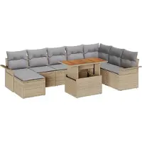 vidaXL Trädgårdsoffset med lagring 9 pcs Beige Poly rattan