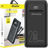 Awei Powerbank PowerBank P169K 20000mAh 22.5W svart, display + PD/Lightning-kabel