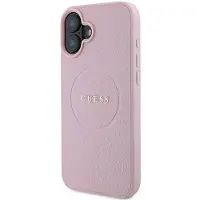 GUESS Grained Gold Ring MagSafe iPhone 16 Plus-fodral - rosa