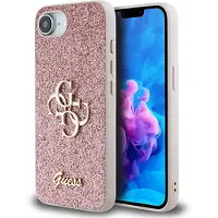 GUESS iPhone 16e/17e Fixed Glitter 4G Metal Logo Skal - Rosa