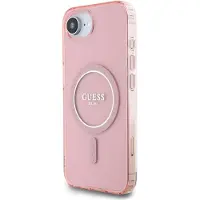 GUESS IML Glitter Circle MagSafe-fodral för iPhone 16e - rosa