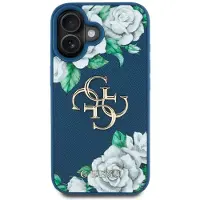 GUESS Grained Roses Big 4G logotypfodral för iPhone 16 - blå