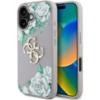 GUESS Grained Roses Big 4G Logo iPhone Fodral 16 - Lila