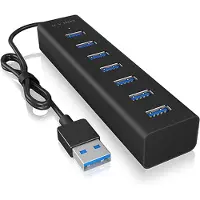 Icy Box 60819 USB-hubb 7 Port USB-A USB 3.0 5 GBit/s Svart IB-HUB1700-U3 USB 3.0 zu 7-Port USB 3.0 Type-A Hub, Alu-Gehäuse, Netzteil 5V/3A