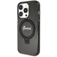 GUESS Ring Stand Script Glitter MagSafe-fodral för iPhone 13 Pro Max - svart