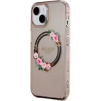 GUESS IML Flowers Wreath MagSafe-fodral för iPhone 15 / 14 / 13 - svart