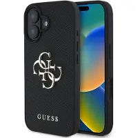 GUESS Grained Big 4G Logo Small Classic Logofodral till iPhone 16 - svart