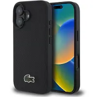 Lacoste iPhone 16 Plus Iconic Petit Pique Woven Logo Skal - MagSafe-kompatibel - Svart
