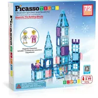 PicassoTiles PicassSotiles 72 -stycken magnetiska byggnadsplattor Castle Winter Ice Theme Construction Magnet Block Set With Princess Prince Character Stairs