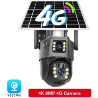 LS VISION 4K 8MP WiFi Solar Batteri Kamera 4G Sim-kort Dubbel lins Dubbel skärm Utomhus Säkerhetsskydd PTZ Cam PIR Människoupptäckt CCTV 4G Cam