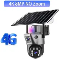 LS VISION Solkamera 4G Simkort Utomhusövervakning 6K Tre Lens 10 Digital Zoom Trådlös Cctv PTZ IP66 Säkerhet Soldriven kamera 4K Cam No Zoom