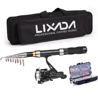 Lixada fiskespö Combo komplett kit 2,1 m/2,3 m teleskopiskt fiskespö spinnrulle set med 2.1m rod black