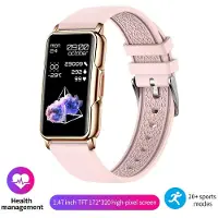 Lige Smart Watch Bluetooth-ansluten telefon Musik Fitness Män Smartwatch Puls Blodsyre Vattentät Sport Smart Armband Dam silicone strap rosa