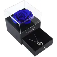 TOMTOP JMS Eternal Rose Box med Halsband Konserverade Blommor Rose med Kristall Halsband Presenter till mamma Fru blå