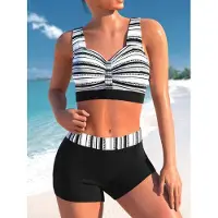 Yoxier 2024 Nytt tvådelat bikini för kvinnor Sexiga strandbadkläder Modetryck Bikiniset för kvinnor Sommarmode för kvinnor Simbikinibadkläder M svart