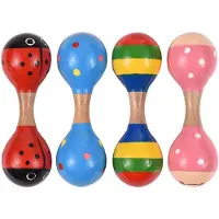 TOMTOP JMS 4st trä Maracas Mini Shaker Baby skallror för barn Söta färgglada musikinstrument leksaker för flerfärgad