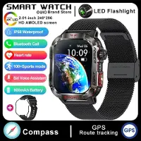 Zodvboz Ny militär GPS Smart Watch Herr Ficklampa Kompass Vattentät Outdoor Sport Tracker Bluetooth Ring Smartwatch Silicone + mesh steel svart