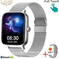 Lige Call Smart Watch Kvinnor Custom Dial Smartwatch För Android IOS Vattentät Bluetooth Musikklockor Full Touch Armband Klocka Mesh belt silver