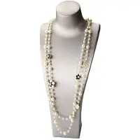 VY-SX Vintage Lady Camellia Pearls Blomma Långt Halsband Kedja Elegant Dubbla Lager Modesmycken För Kvinnor Party Collares de moda