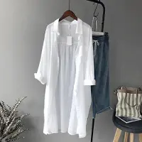 WTEMPO Solskyddskläder Blus Sommar Mellan- och lång studentskjorta Top Koreansk lös kofta tunn kappa Mode L vit