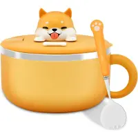 Mango Event 1200 ml Ramen Skål Nudelskål i rostfritt stål med lock Värmebeständig Instant Nudlar Skålar Spis Bestick Kökstillbehör gul