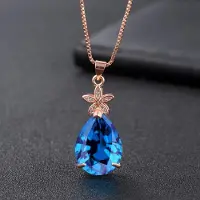 YIRAN Jewelry 14k roséguld 45cm Halsband Safirhänge För Kvinnor Krage Mujer Pendel Bohemia Naszyjnik Blå Safir Smycken Bizuteria 45cm blå