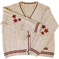 Boho berry Vinter Loose Cardigans Dam Stjärnbroderade stickade tröjor Tay Vintage Y2K Streetwear Enkelknäppta långärmade topprockar M röd