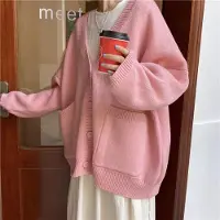 Boho berry Vacker vårmode damkofta i koreansk stil Enkel V-ringad stickad topp i stora storlekar kvinnor S rosa