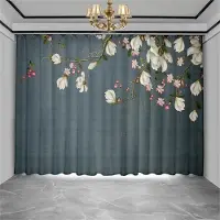 Yiran Furniture Kinesisk troditionell kultur Fågel Blomma Fönster Gardiner i Barn Sovrum Vardagsrum Hall Behandlingar Köksinredning Draperier Persienner 100W130H(CM)40x51in&Grommet Top