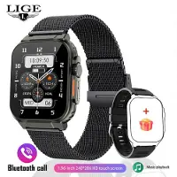 Lige Inspelningsfunktion SIRI Dial Smart Watch 600MAH Stort batteri TWS Music 100+ Sports Watch True Blood Oxygen Smartwatch Herr Mesh belt svart