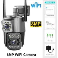 LS VISION Ny EU Wifi-övervakningskamera Dubbellins 4K 8MP PTZ HD 360 Säkerhetsskydd Smart trådlös Night Vision CCTV IP-kamera V380 Pro 8MP Camera