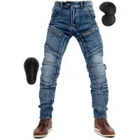 Amydeal Motorcykeljeans med justerbara knäskydd och helåkande motorcykelbyxor XXL blå