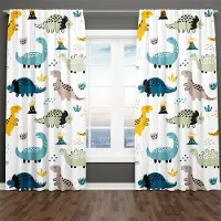 A Family Of Home Textiles 2 Panel Tecknad Dinosaur Gardiner för Barn Pojkar Flickor Sovrum Barn Vardagsrum från golv till tak Fönster Persienner cortina (50W130H)x2(CM)&Rod Pocket