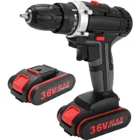 Kkmoon 36V multifunktionell sladdlös elektrisk slagborr Högeffekts litiumbatteri Trådlöst uppladdningsbart EU 2pcs battery