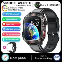 Zodvboz Ny Sport Smartklocka 2,01 tum HD-skärm 600 mAh Ficklampa Kompass Puls Vattentät Bluetooth-samtal Smartklocka Män silicone+leather svart
