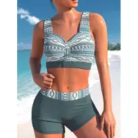 Yoxier 2024 Nytt tvådelat bikini för kvinnor Sexiga strandbadkläder Modetryck Bikiniset för kvinnor Sommarmode för kvinnor Simbikinibadkläder XL grå färg