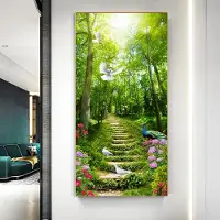 Aidegou12 Landskap Grön skogsstig Stege Strand Hav Palmträd Canvasmålning Affischer och tryck Väggkonstbilder Heminredning Ingen ram 50*150cm