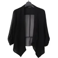 WTEMPO Vår och sommar chiffongkofta för kvinnor över tunn kostymkrage Cropped Top 3XL svart