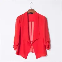 WTEMPO Vår och sommar chiffongkofta för kvinnor över tunn kostymkrage Cropped Top 5XL röd