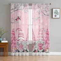 Yiran Furniture Kärlek Blomma Rosa Rutig Skira Gardiner för Sovrum Vardagsrum Dekoration Fönstergardin för Kök Tyll Voile Organza Draperier W135 x H115cm x1&Grommet Top white