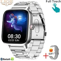Lige Call Smart Watch Kvinnor Custom Dial Smartwatch För Android IOS Vattentät Bluetooth Musikklockor Full Touch Armband Klocka Steel Belt silver