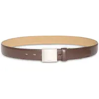 Calvin Klein Full Grain Leather Plaque Buckle Belt