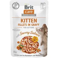 Brit Care Filéer i In gravy Pouch Kitten Savory Salmon 24x85g med lax för kattungar